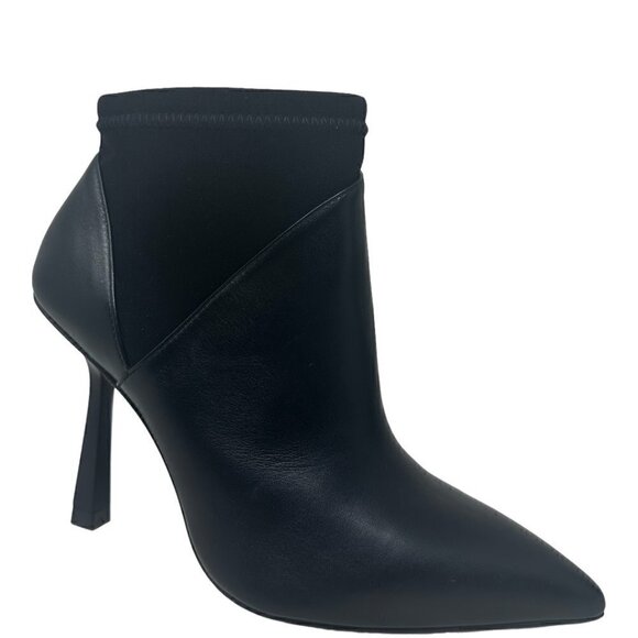 New Stuart Weitzman Max Black Leather Pointed Toe Sculptural Heel Bootie 5.5 - Picture 2 of 10